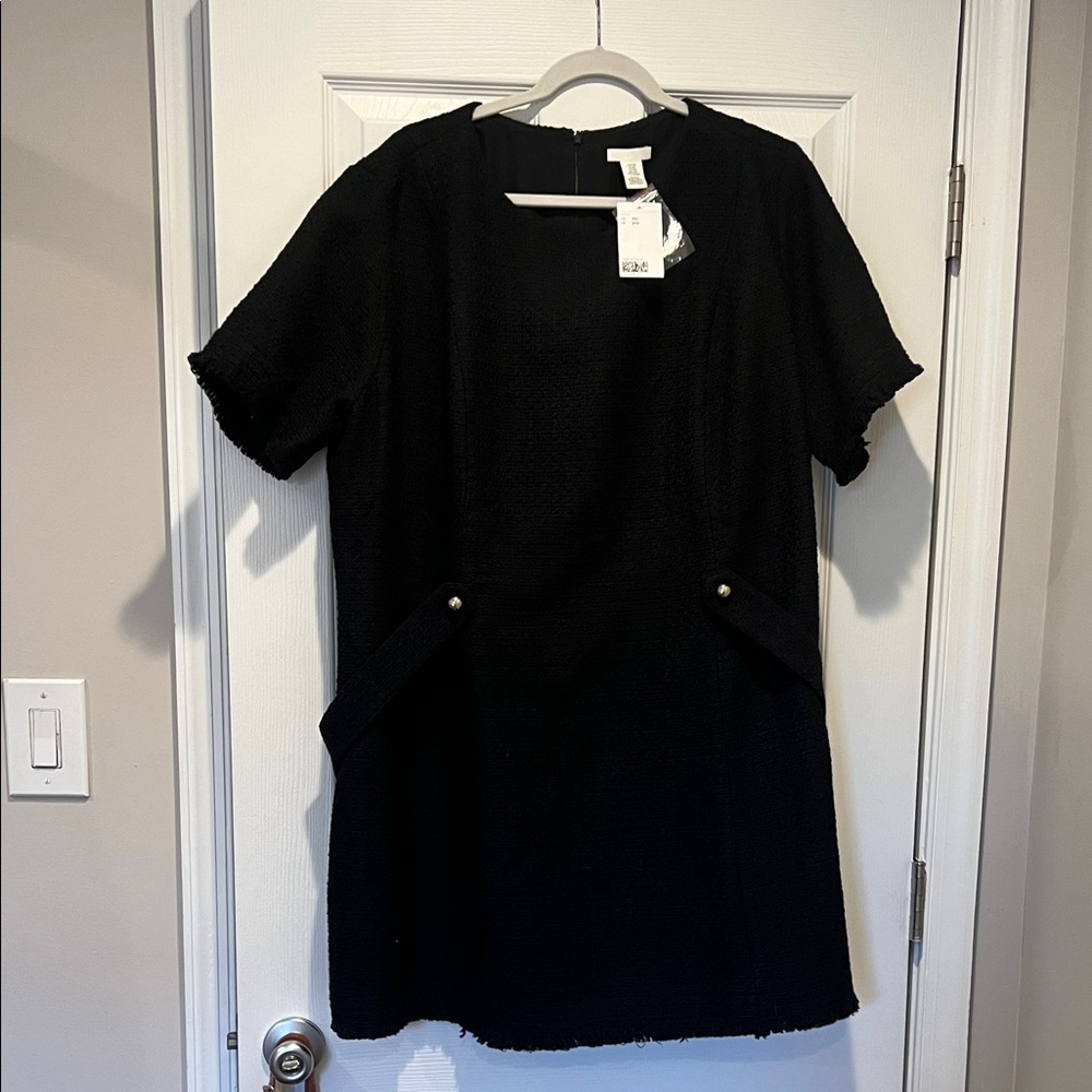H&M Black Tweed Mini Dress with Short Sleeves